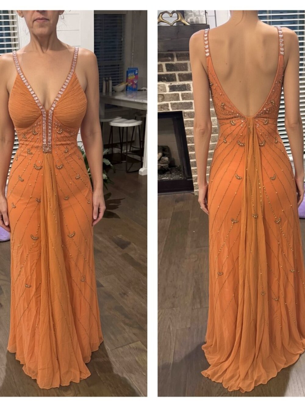 Sue Wong Silk Dress Y2K Evening Maxi Gown Fancy Peach Orange Gold Sz 6 New F9 - Picture 1 of 11